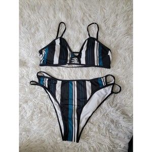 Printed blue strip bikini set XXL